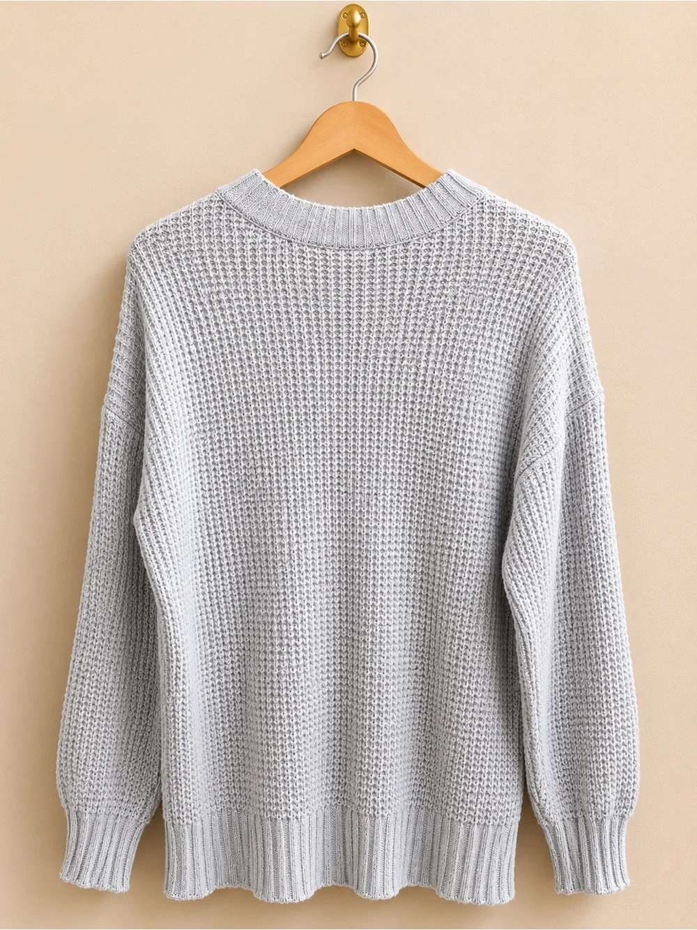 American Eagle Light Gray Waffle Knit Sweater XS Oversized Cozy Pullover - Picture 2 of 3